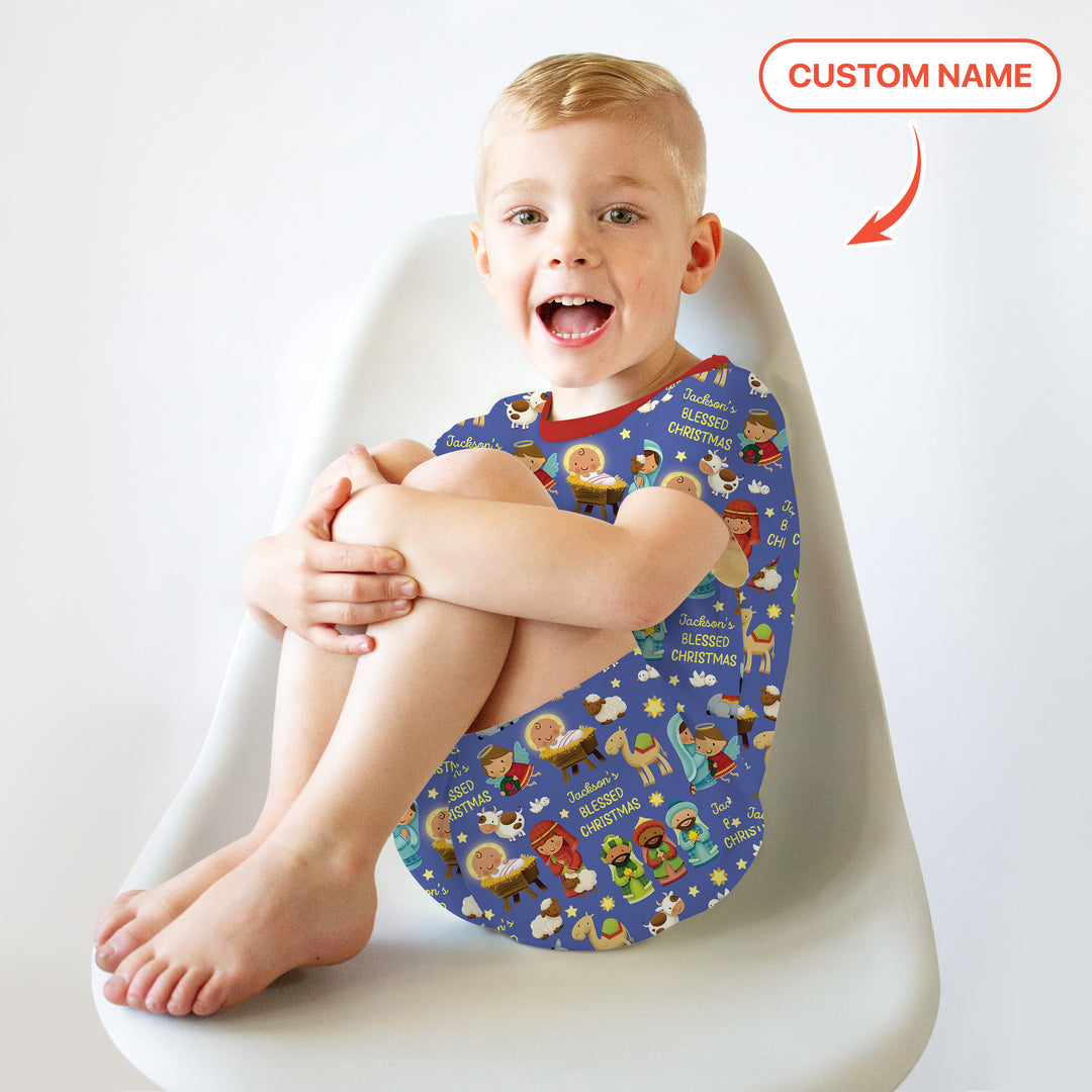 Custom Name Blessed Christmas Night Two Piece Short Sleeve Shorts Pajama Set