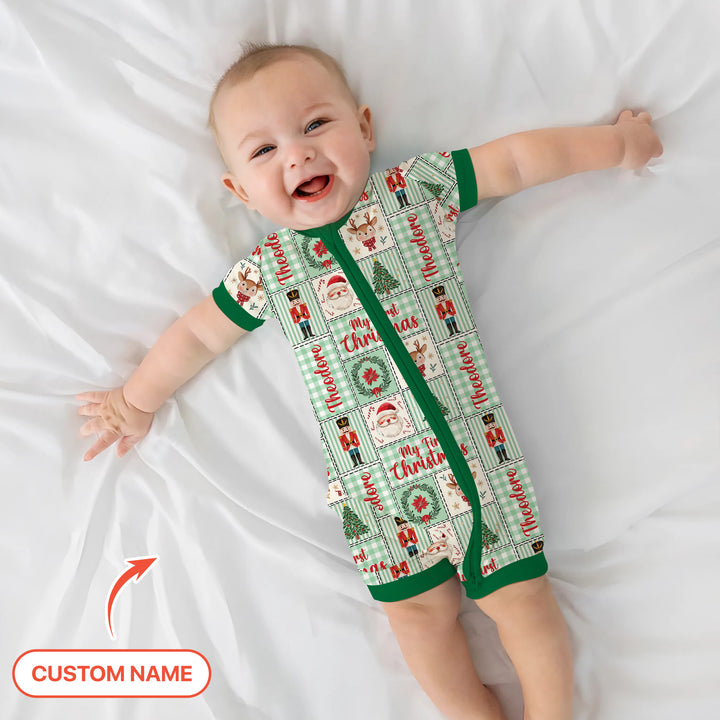 Merry Patchwork Christmas Custom Name Shorty Zippy