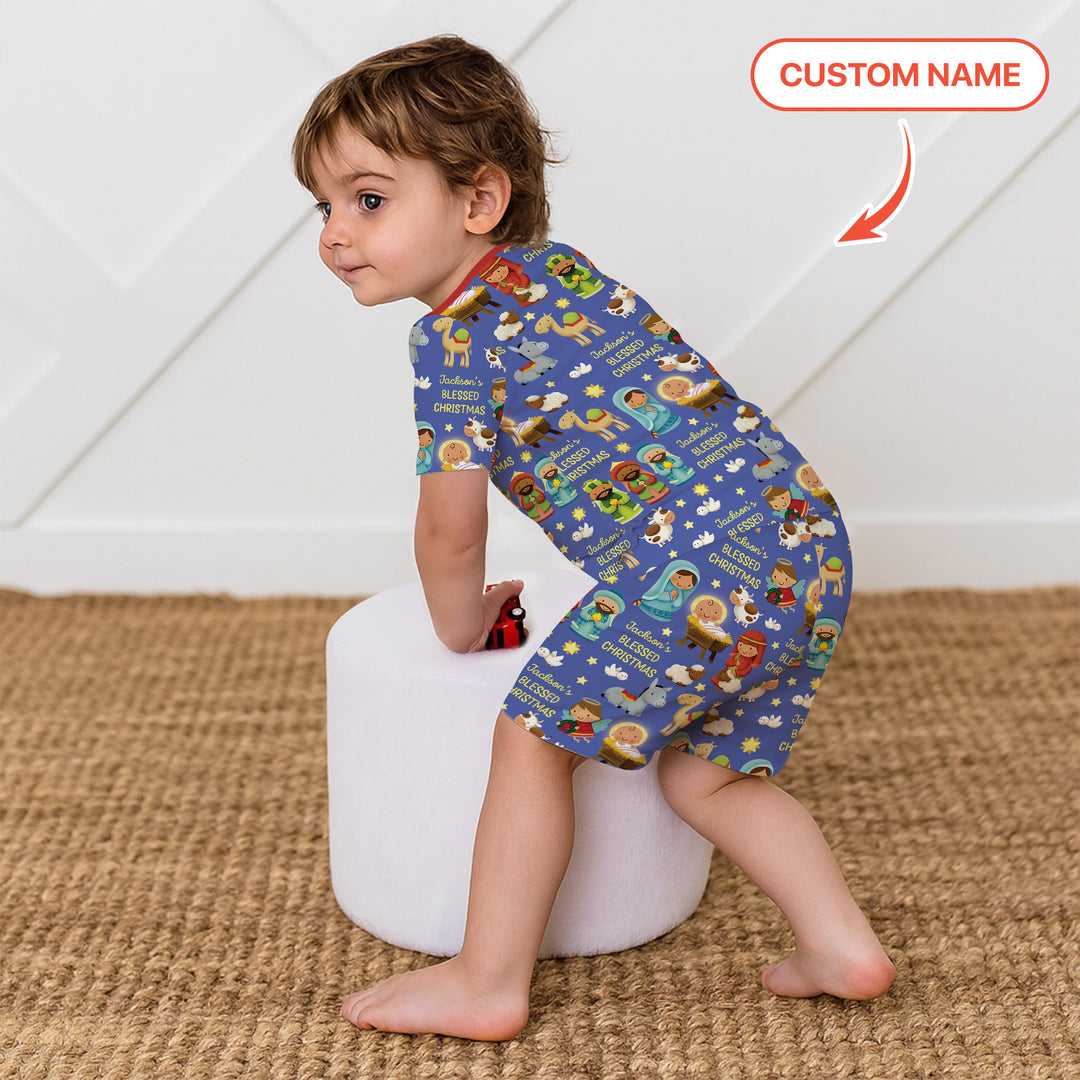 Custom Name Blessed Christmas Night Two Piece Short Sleeve Shorts Pajama Set