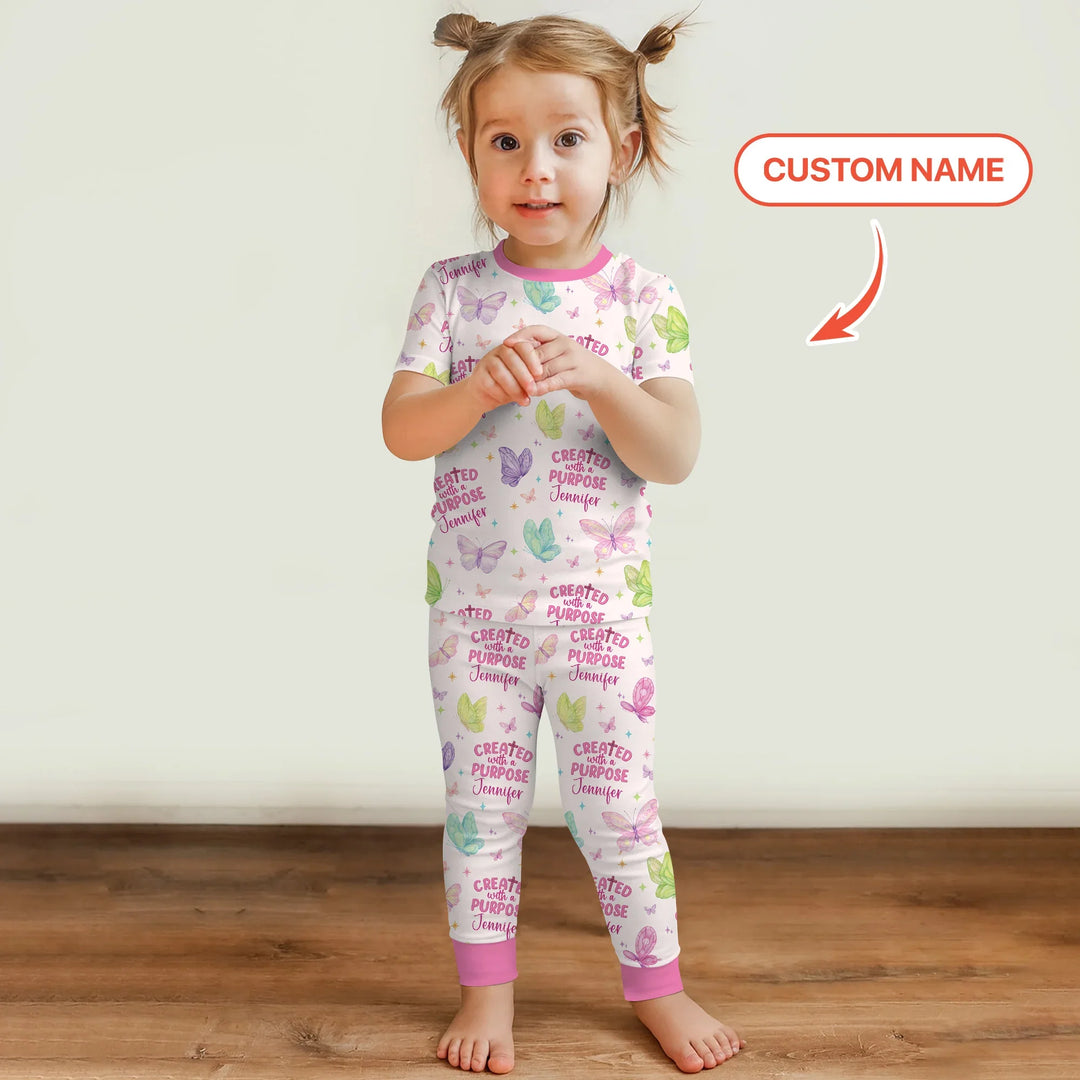 Created With A Purpose Custom Name Two Piece Short Sleeve Pajama Set , Created With A Purpose Custom Name Two Piece Short Sleeve Pajama Set - 12-18M