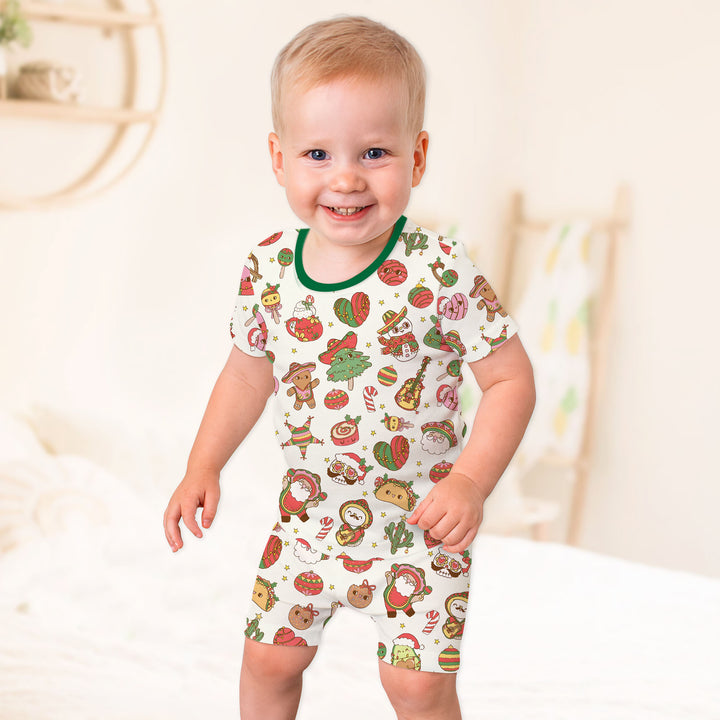 La Fiesta de Navidad Two Piece Short Sleeve Shorts Pajama Set