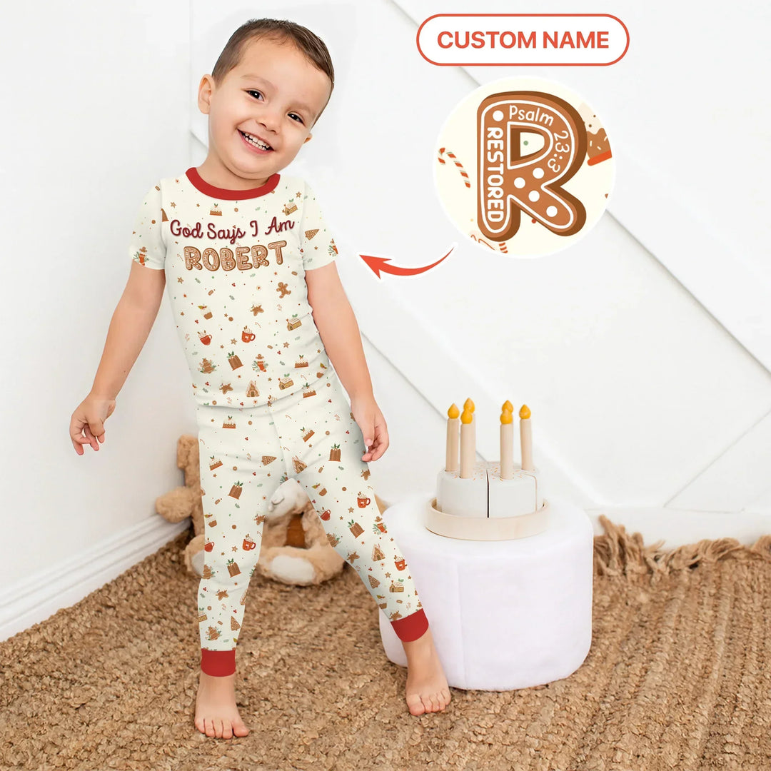 GingerBread God Says I Am Custom Name Two Piece Short Sleeve Pajama Set