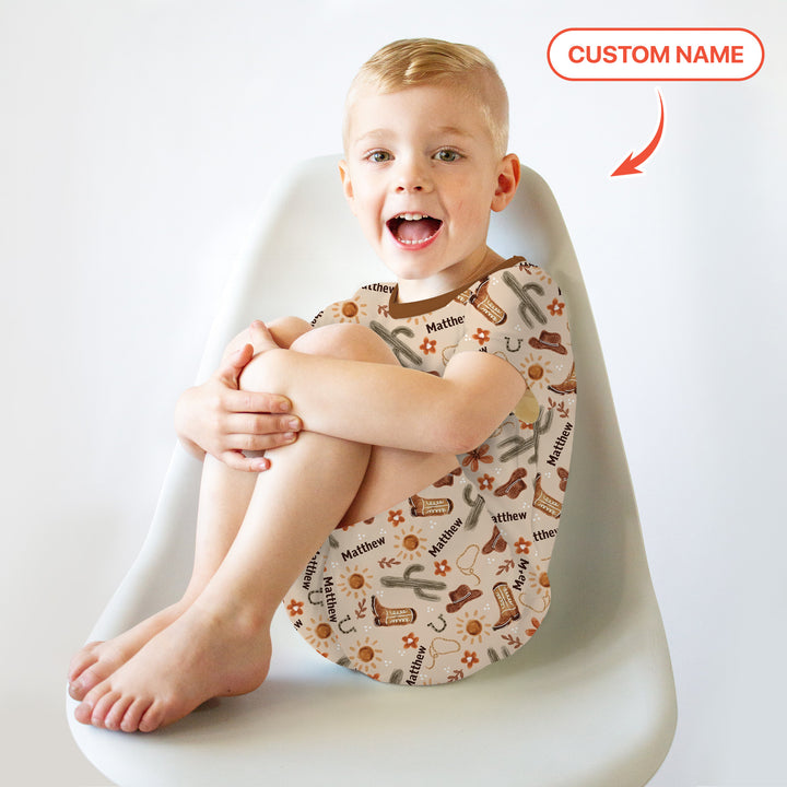 Custom Name Western Cowboy Stuff Two Piece Short Sleeve Shorts Pajama Set