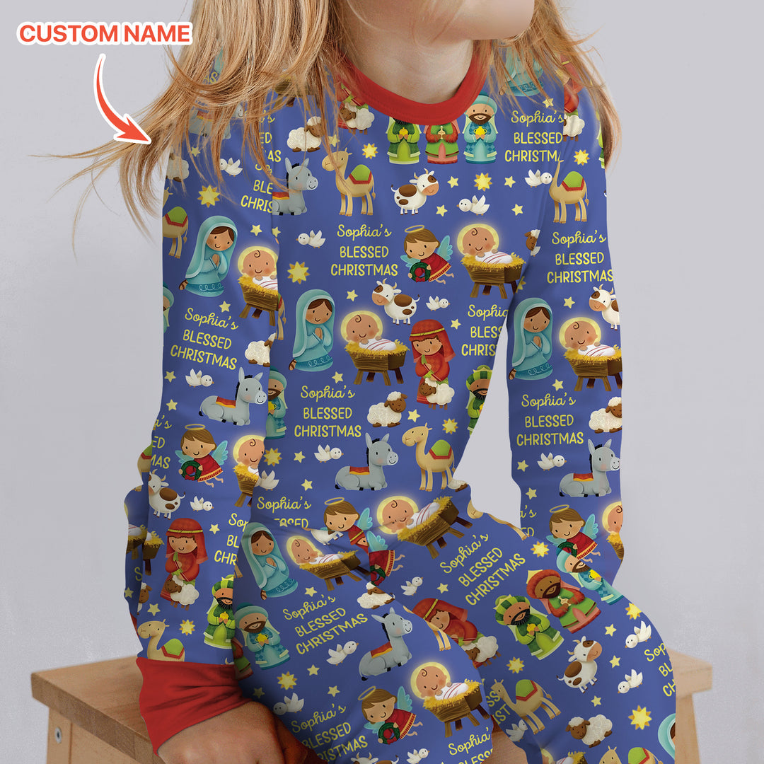 Custom Name Blessed Christmas Night Two Piece Long Sleeve Pajama Set