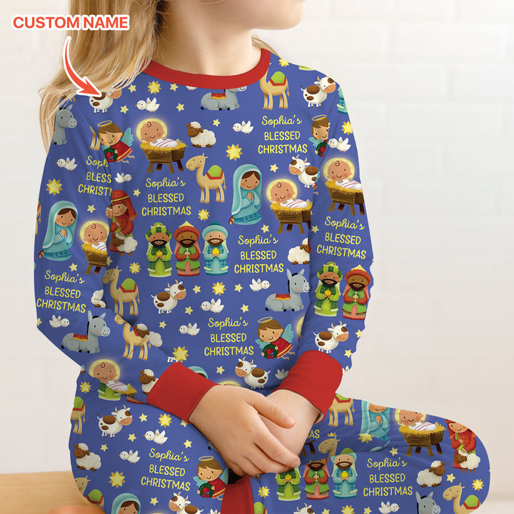 Custom Name Blessed Christmas Night Two Piece Long Sleeve Pajama Set
