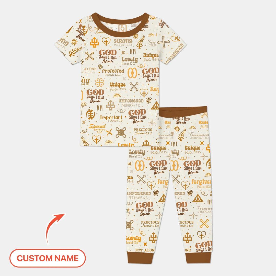 Personalized God Says I Am Custom Name Two Piece Short Sleeve Pajama Set , Personalized God Says I Am Custom Name Two Piece Short Sleeve Pajama Set - 12-18M