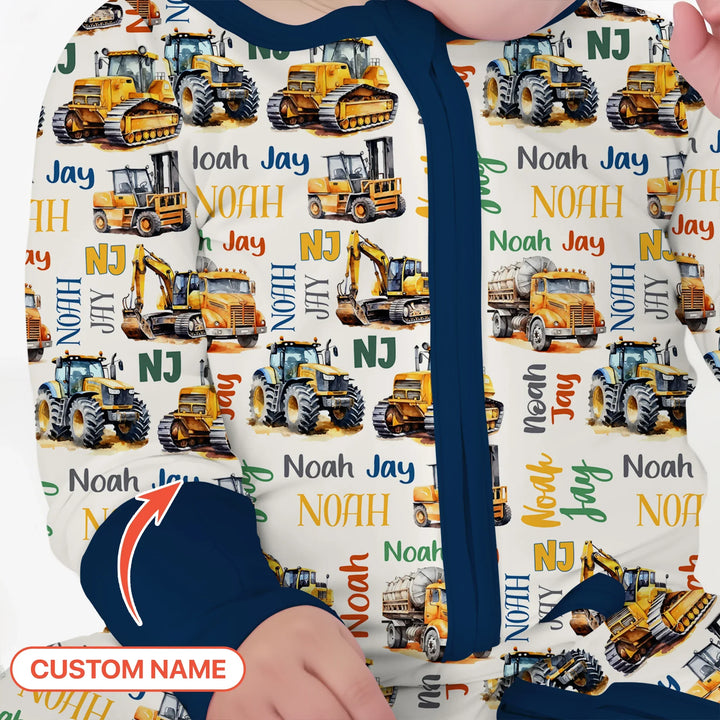 Custom Name Construction Trucks Convertible Zippy , Custom Name Construction Trucks Convertible Zippy - 0-3M