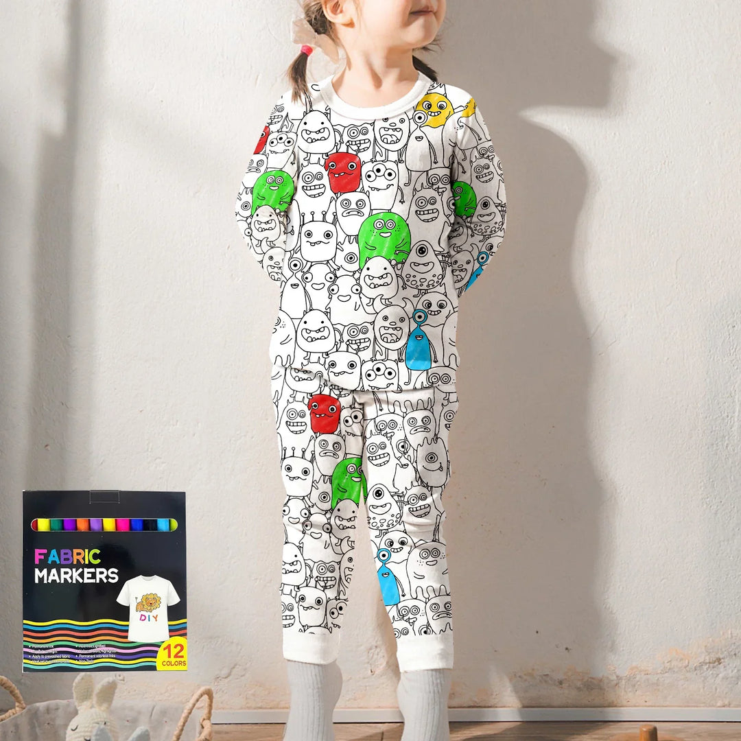 Monstrously Fun Colorable Halloween Two Piece Long Sleeve Pajama Set , Monstrously Fun Colorable Halloween Two Piece Long Sleeve Pajama Set - 3T