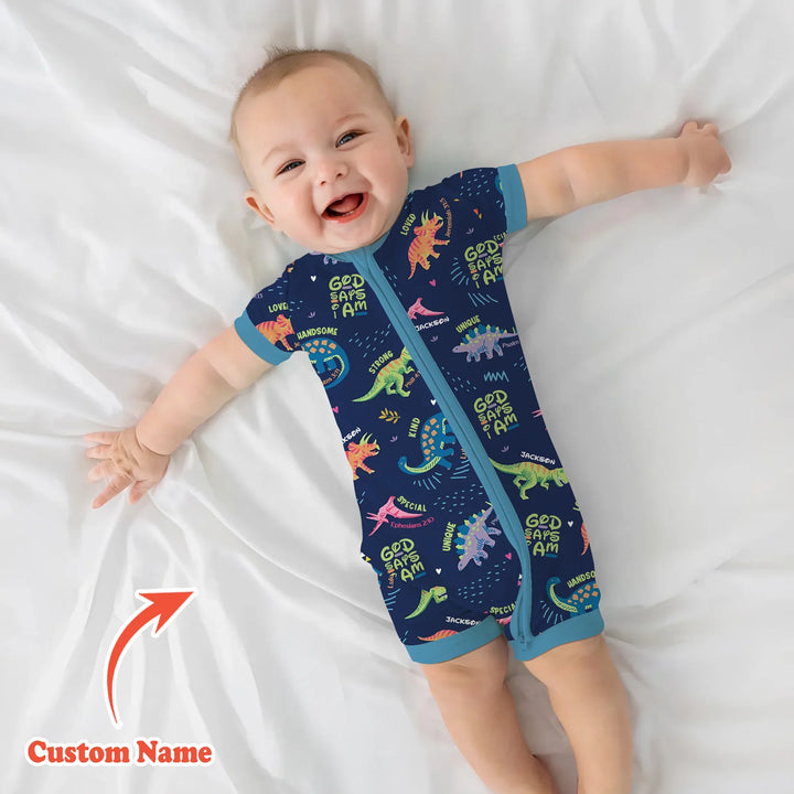 Custom Name God says I am Dinosaur Shorty Zippy , Custom Name God says I am Dinosaur Shorty Zippy - 0-3M