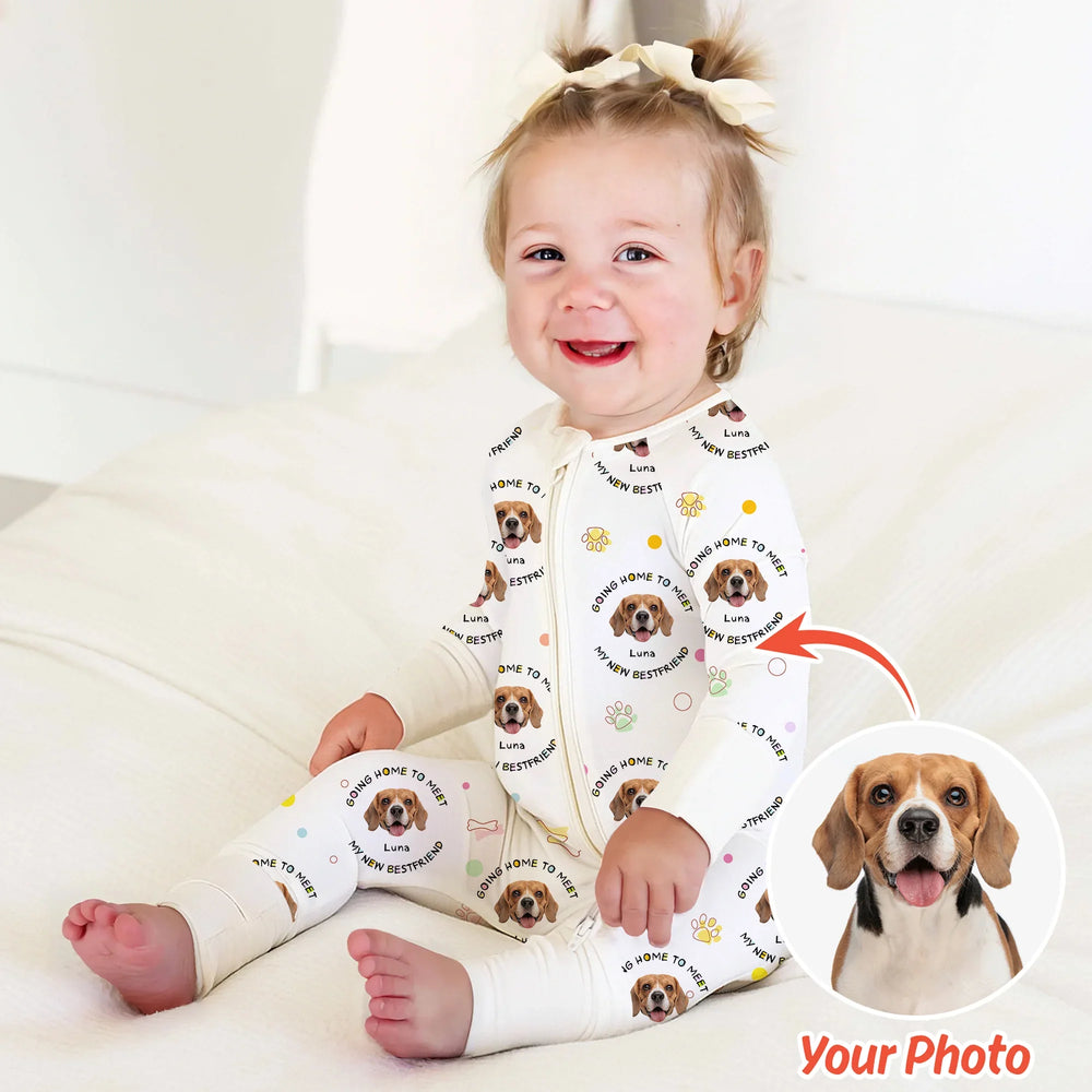 Custom Dogs Photo "Going home to meet my new best friend" Convertible Zippered Romper , Custom Dogs Photo "Going home to meet my new best friend" Convertible Zippered Romper - 0-3M