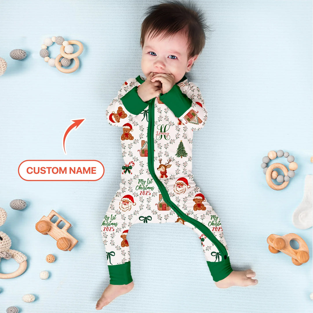 Custom name "Fancy Monogram Green Christmas 2025" Convertible Zippy , Custom name "Fancy Monogram Green Christmas 2025" Convertible Zippy - 0-3M