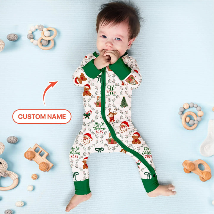 Custom name "Fancy Monogram Green Christmas 2025" Convertible Zippy , Custom name "Fancy Monogram Green Christmas 2025" Convertible Zippy - 0-3M