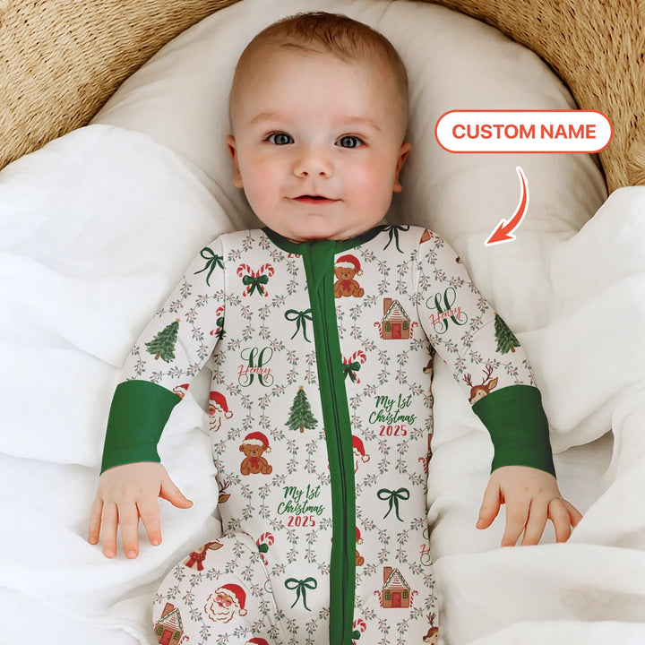 Custom name "Fancy Monogram Green Christmas 2025" Convertible Zippy , Custom name "Fancy Monogram Green Christmas 2025" Convertible Zippy - 0-3M