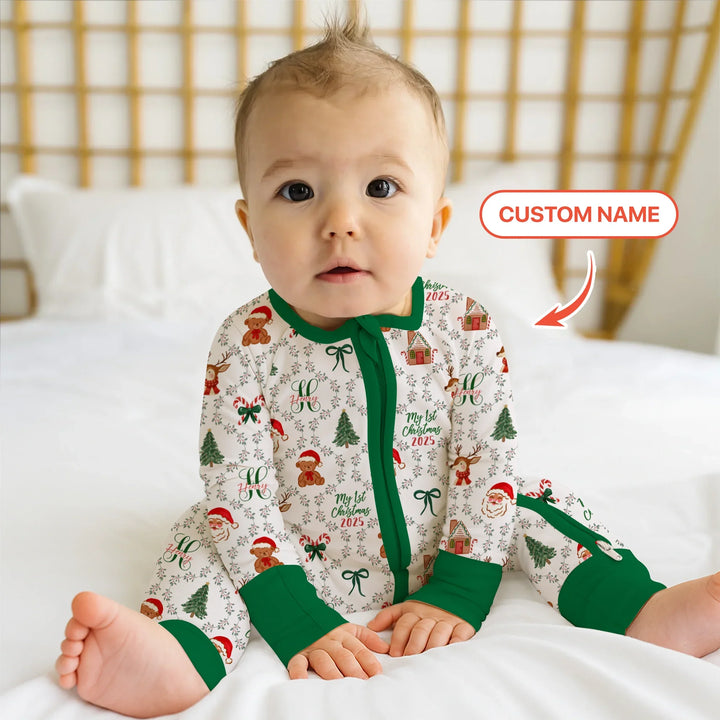 Custom name "Fancy Monogram Green Christmas 2025" Convertible Zippy , Custom name "Fancy Monogram Green Christmas 2025" Convertible Zippy - 0-3M