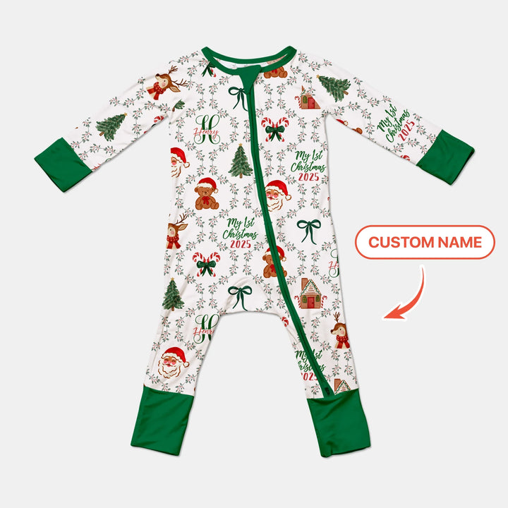 Custom name "Fancy Monogram Green Christmas 2025" Convertible Zippy , Custom name "Fancy Monogram Green Christmas 2025" Convertible Zippy - 0-3M