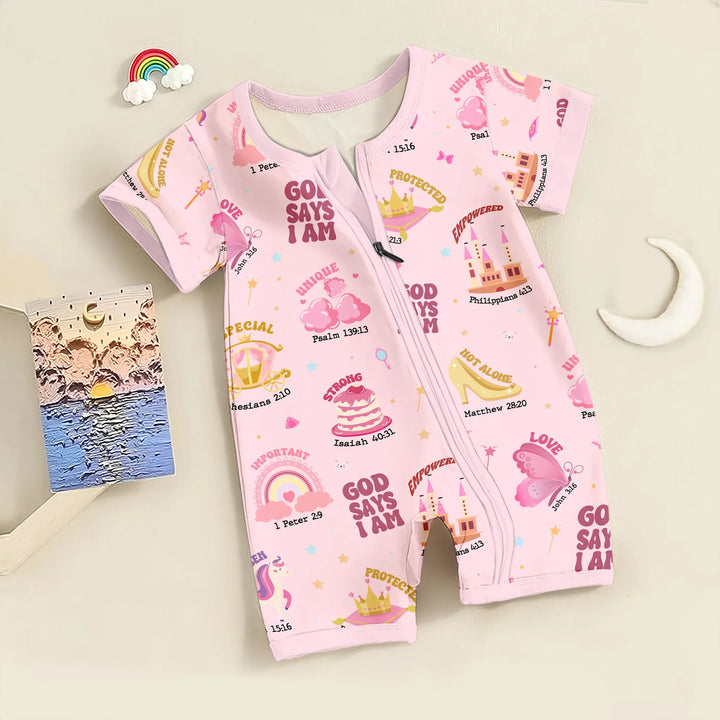God Says I Am Girl Shorty Zippy , God Says I Am Girl Shorty Zippy - 0-3M / Pink
