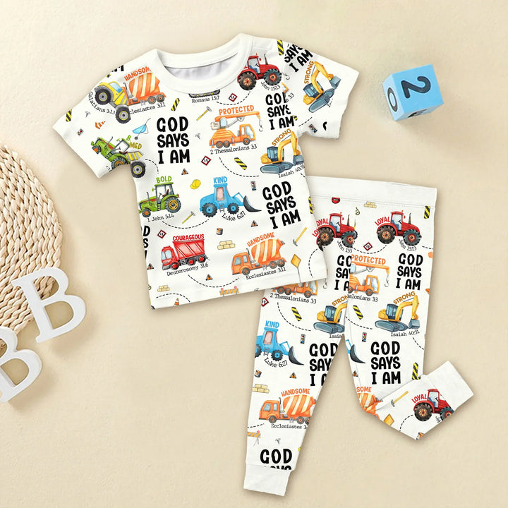 God Says I Am Two Piece Short Sleeve Pajama Set , God Says I Am Two Piece Short Sleeve Pajama Set - 12-18M / White