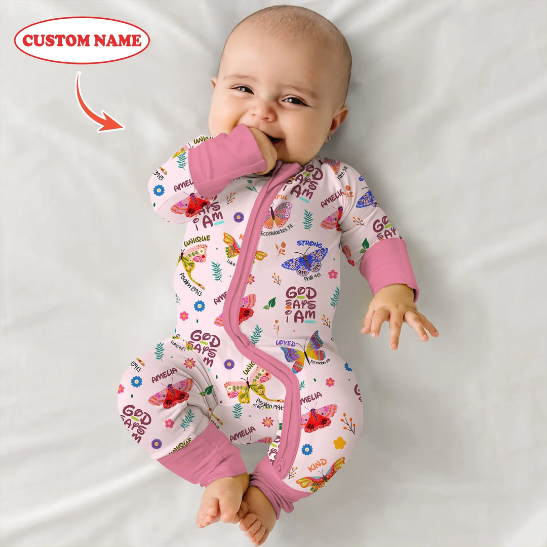 Custom Name God says I am Butterfly Convertible Zippy , Custom Name God says I am Butterfly Convertible Zippy - 0-3M