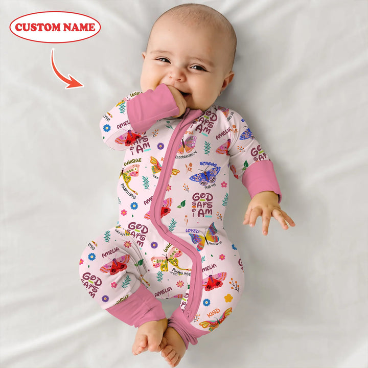 Custom Name God says I am Butterfly Convertible Zippy , Custom Name God says I am Butterfly Convertible Zippy - 0-3M