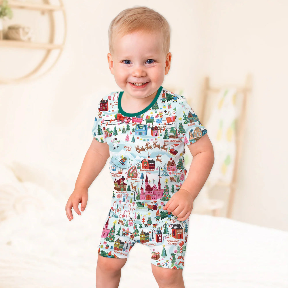 Santa's City Maps Two Piece Short Sleeve Shorts Pajama Set , Santa's City Maps Two Piece Short Sleeve Shorts Pajama Set - 12-18M / Green