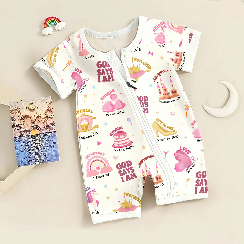 God Says I Am Girl Shorty Zippy , God Says I Am Girl Shorty Zippy - 0-3M / White