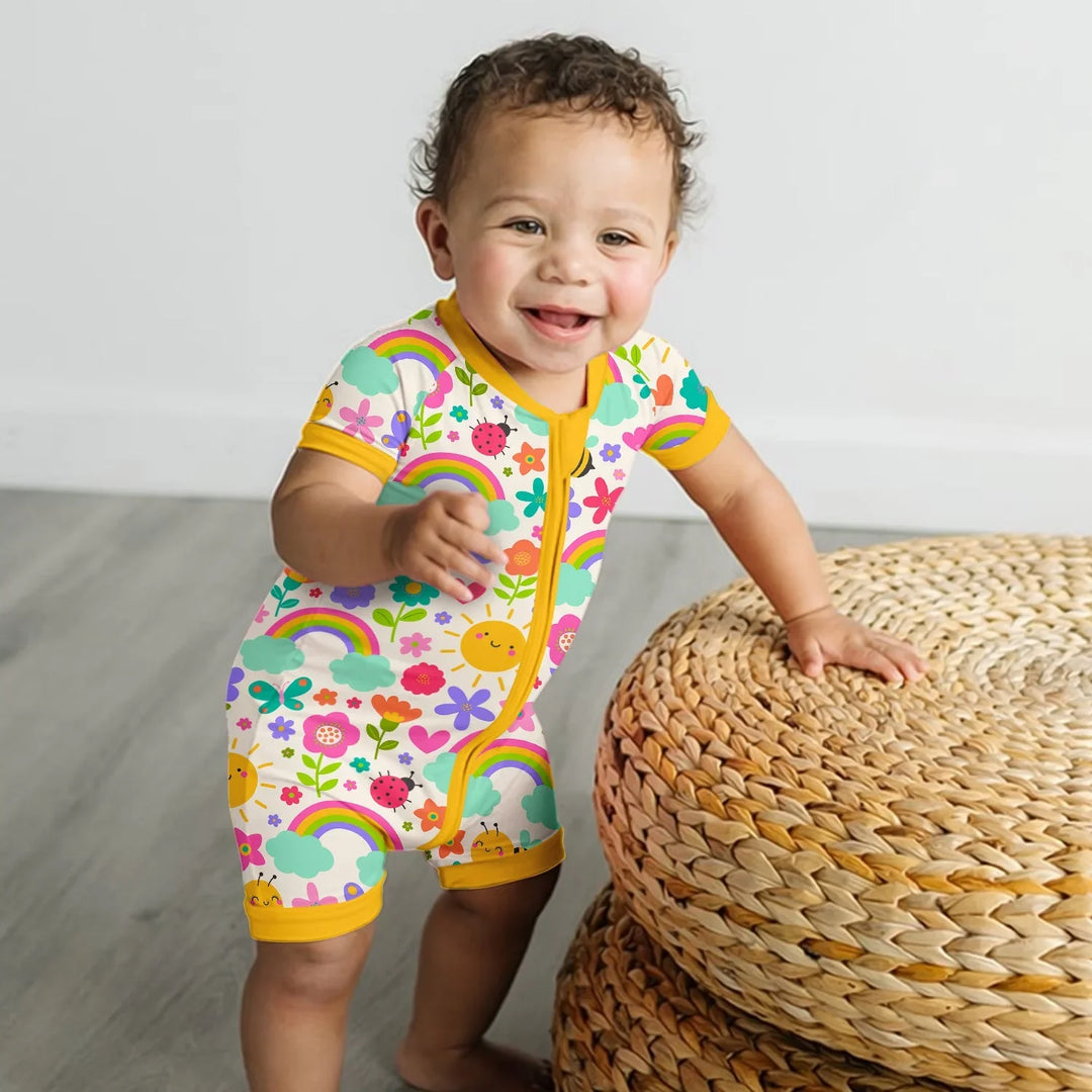 Summer Sunshine Shorty Zippered Romper , Summer Sunshine Shorty Zippered Romper - Newborn