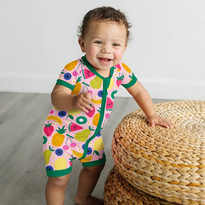 Summer Fruits Shorty Zippered Romper , Summer Fruits Shorty Zippered Romper - Newborn