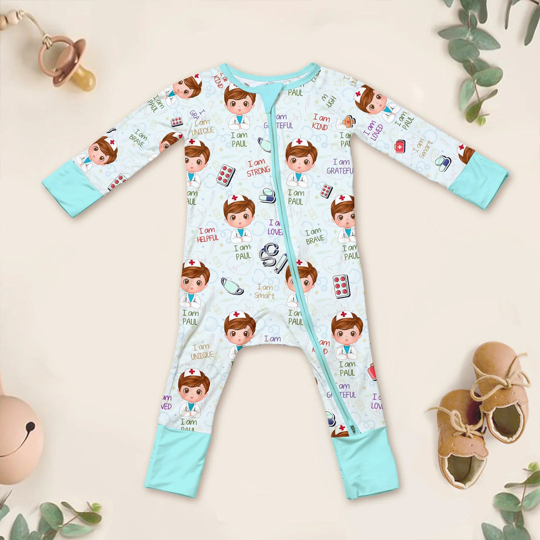 Personalized Dream Jobs Convertible Zippered Romper - Doctor , Personalized Dream Jobs Convertible Zippered Romper - Doctor - 0-3M