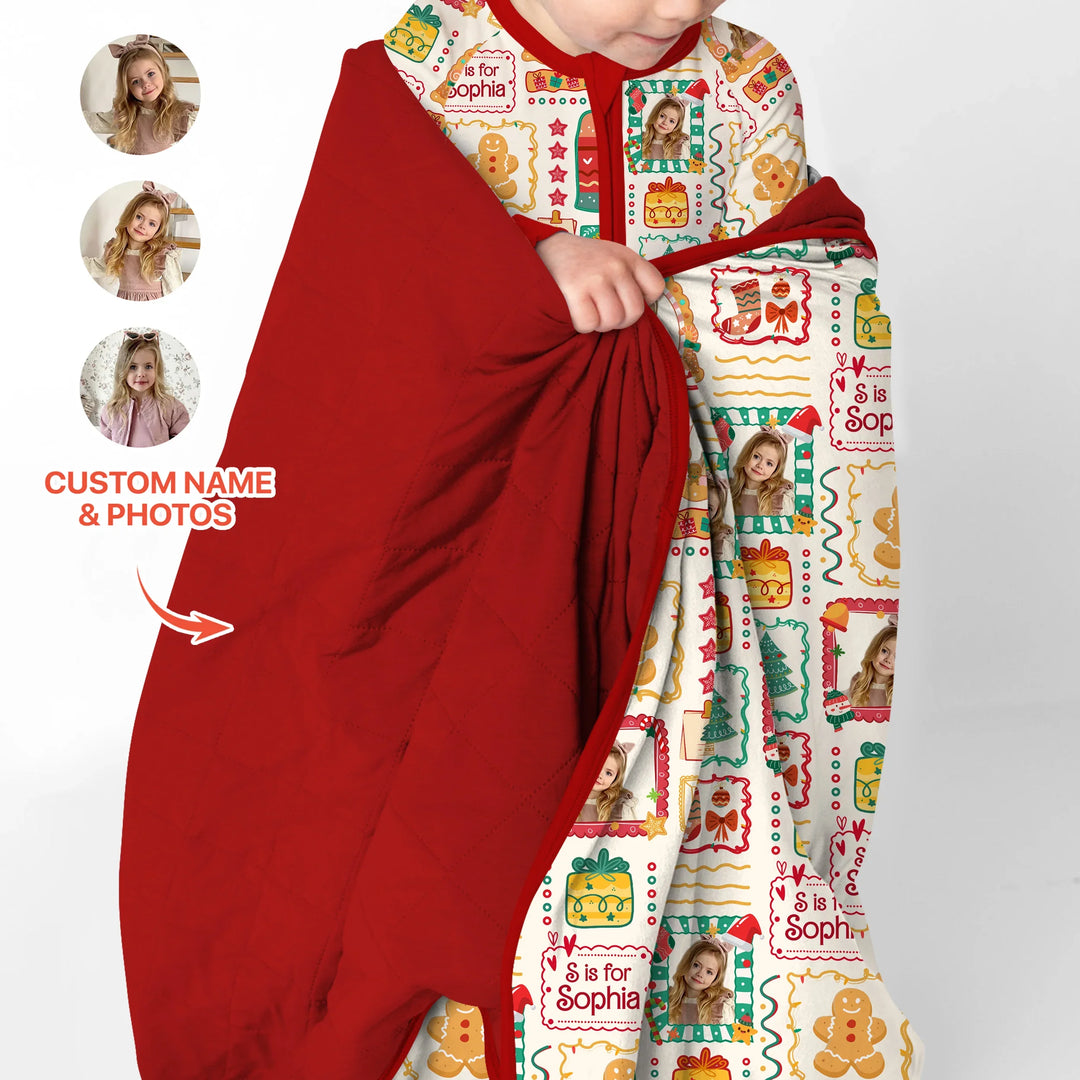 Custom Photo Christmas Frame Custom Name Quilt Blanket , Custom Photo Christmas Frame Custom Name Quilt Blanket - 1.0 TOG