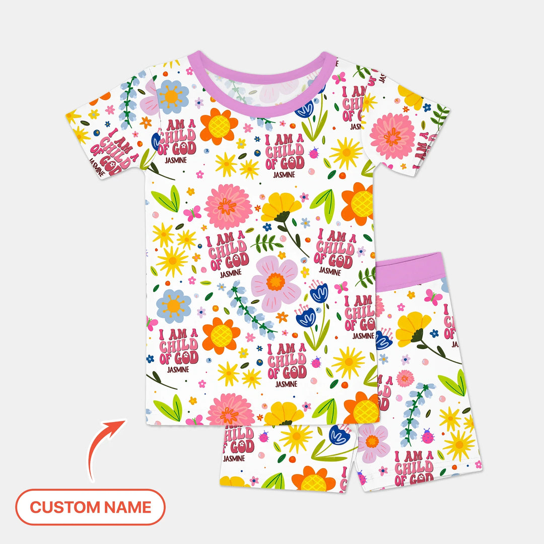 I Am A Child Of God Custom Name Girl Two Piece Short Sleeve Shorts Pajama Set