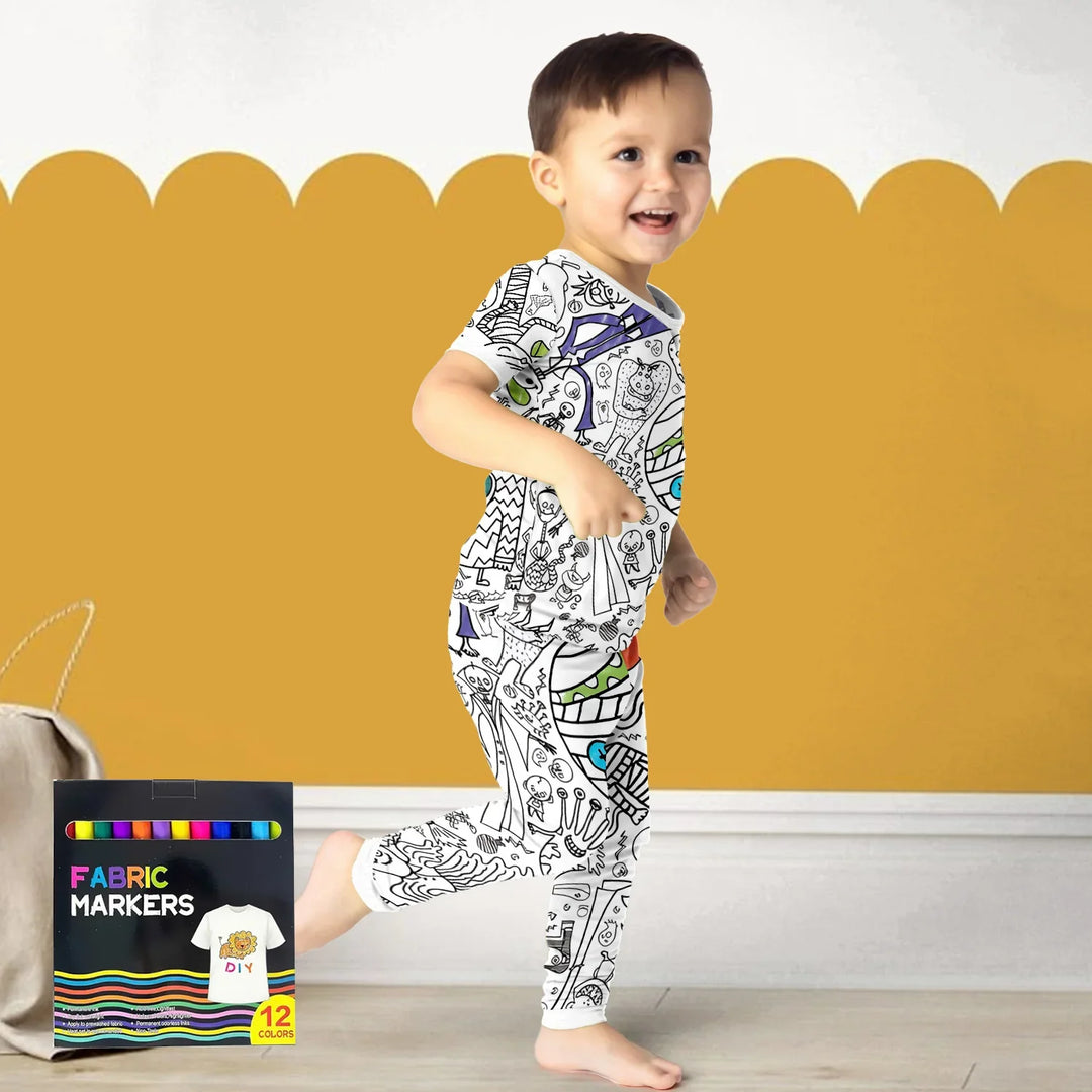 Spooky DIY Monster Colorable Halloween Two Piece Short Sleeve Pajama Set , Spooky DIY Monster Colorable Halloween Two Piece Short Sleeve Pajama Set - 3T