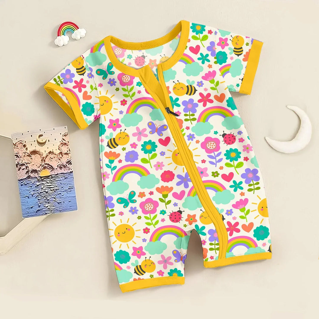 Summer Sunshine Shorty Zippered Romper , Summer Sunshine Shorty Zippered Romper - Newborn