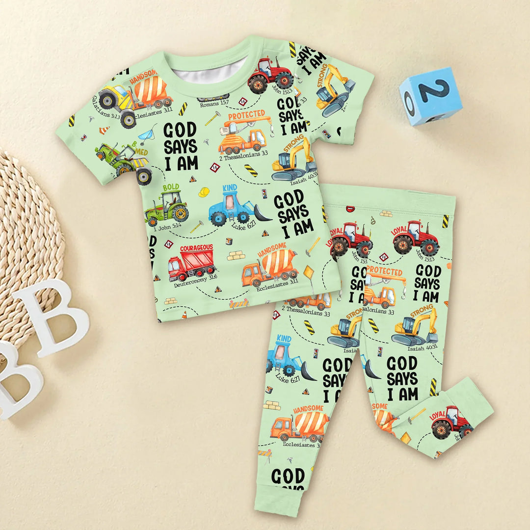God Says I Am Two Piece Short Sleeve Pajama Set , God Says I Am Two Piece Short Sleeve Pajama Set - 12-18M / Green