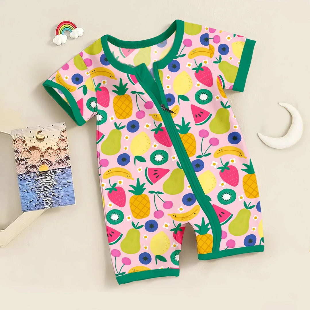 Summer Fruits Shorty Zippered Romper , Summer Fruits Shorty Zippered Romper - Newborn