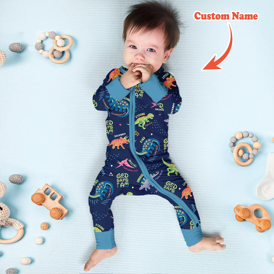 Custom Name God says I am Dinosaur Convertible Zippy , Custom Name God says I am Dinosaur Convertible Zippy - 0-3M