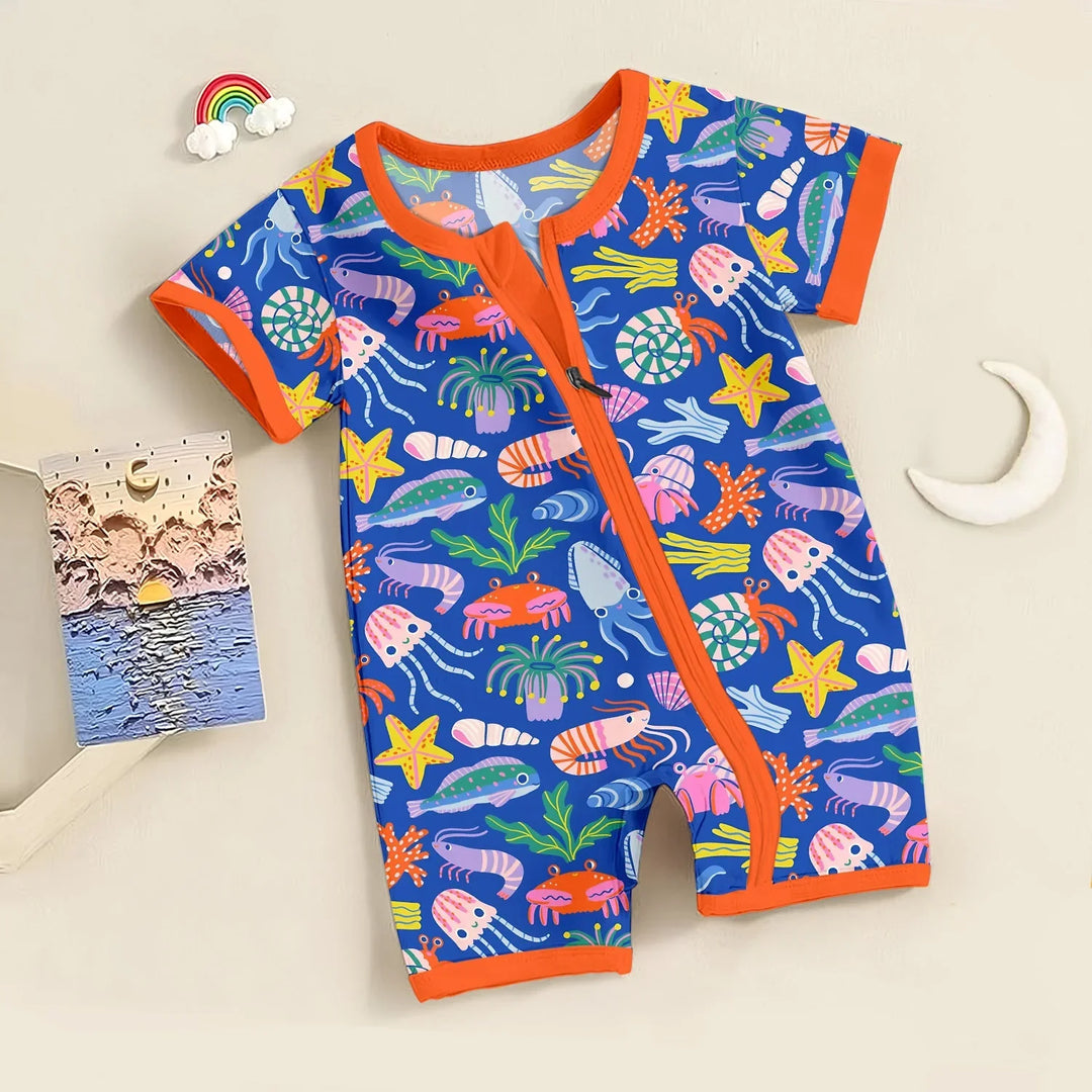 Under the Sea Shorty Zippered Romper , Under the Sea Shorty Zippered Romper - Newborn