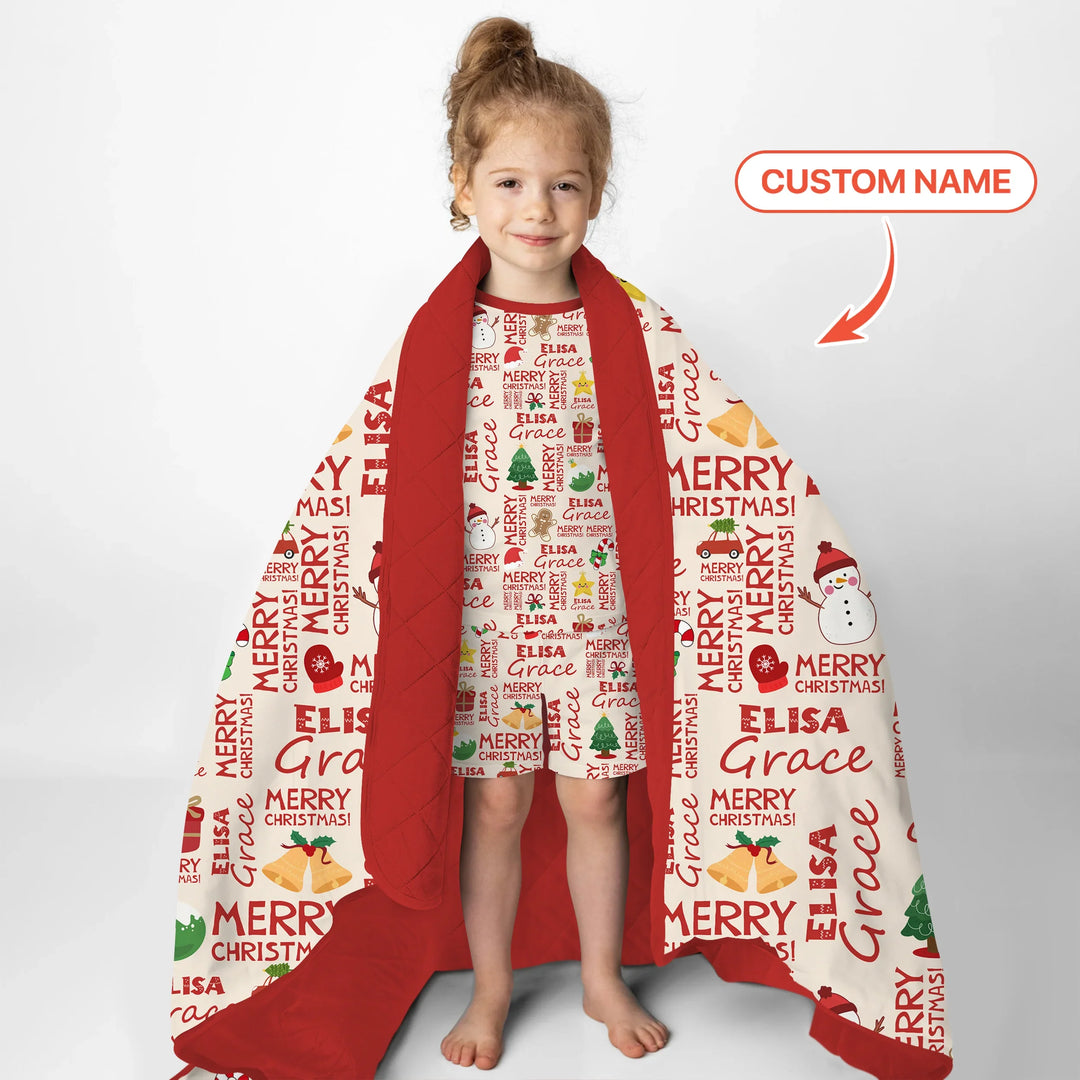 Custom Name Merry Christmas Quilt Blanket , Custom Name Merry Christmas Quilt Blanket - 1.0 TOG