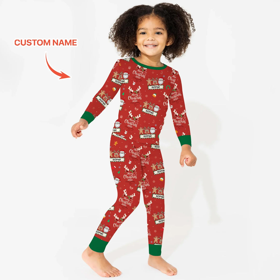 Custom Name "Merry Christmas My Deer" For Girl - Two Piece Long Sleeve Pajama Set , Custom Name "Merry Christmas My Deer" For Girl - Two Piece Long Sleeve Pajama Set - 12-18M
