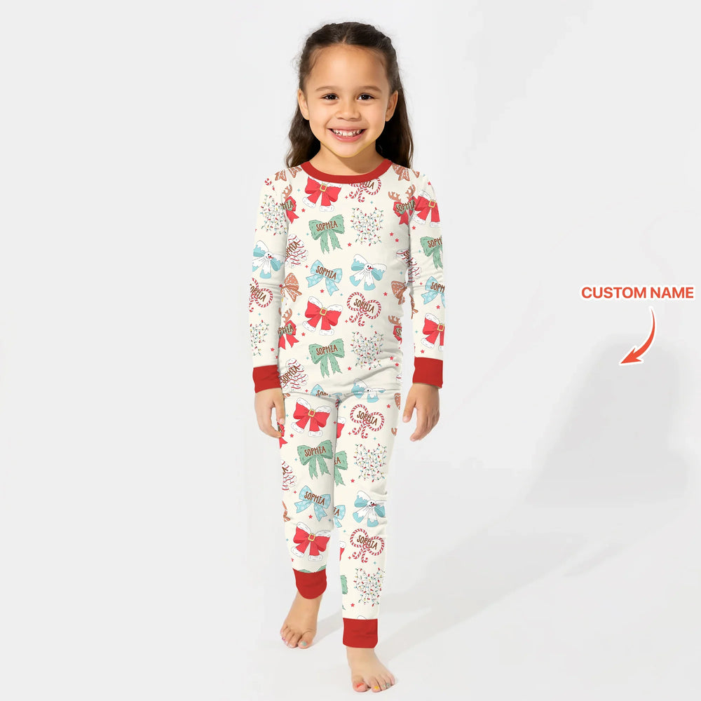 Custom Retro Bowl Christmas Two Piece Long Sleeve Pajama Set , Custom Retro Bowl Christmas Two Piece Long Sleeve Pajama Set - 12-18M