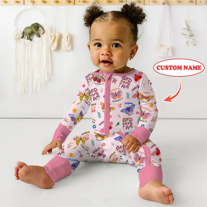 Custom Name God says I am Butterfly Convertible Zippy , Custom Name God says I am Butterfly Convertible Zippy - 0-3M