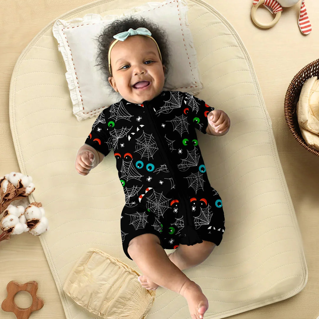 Glow In The Dark Creepy Spiderweb Shorty Zippy , Glow In The Dark Creepy Spiderweb Shorty Zippy - 0-3M
