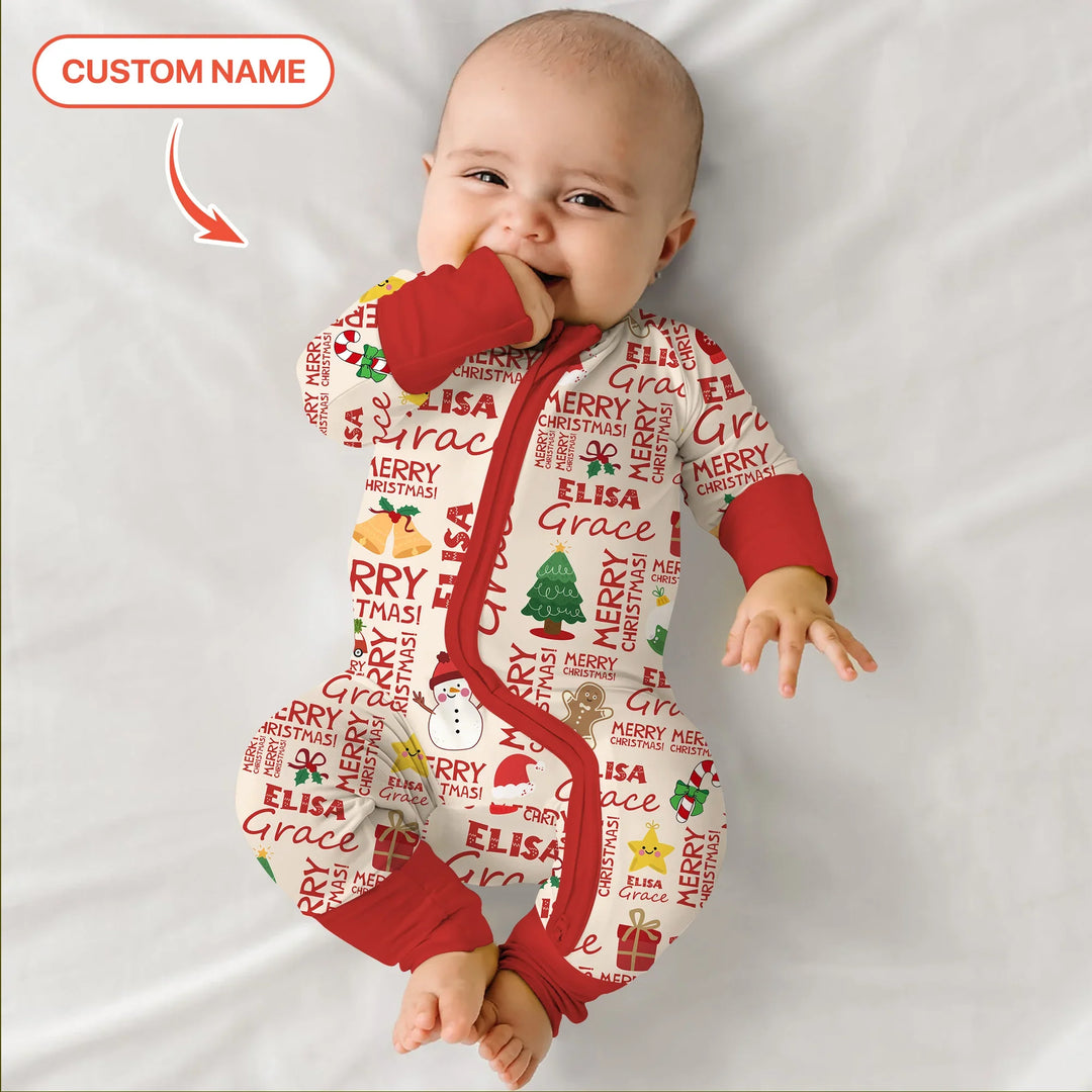 Custom Name Merry Christmas Convertible Zippy , Custom Name Merry Christmas Convertible Zippy - 0-3M