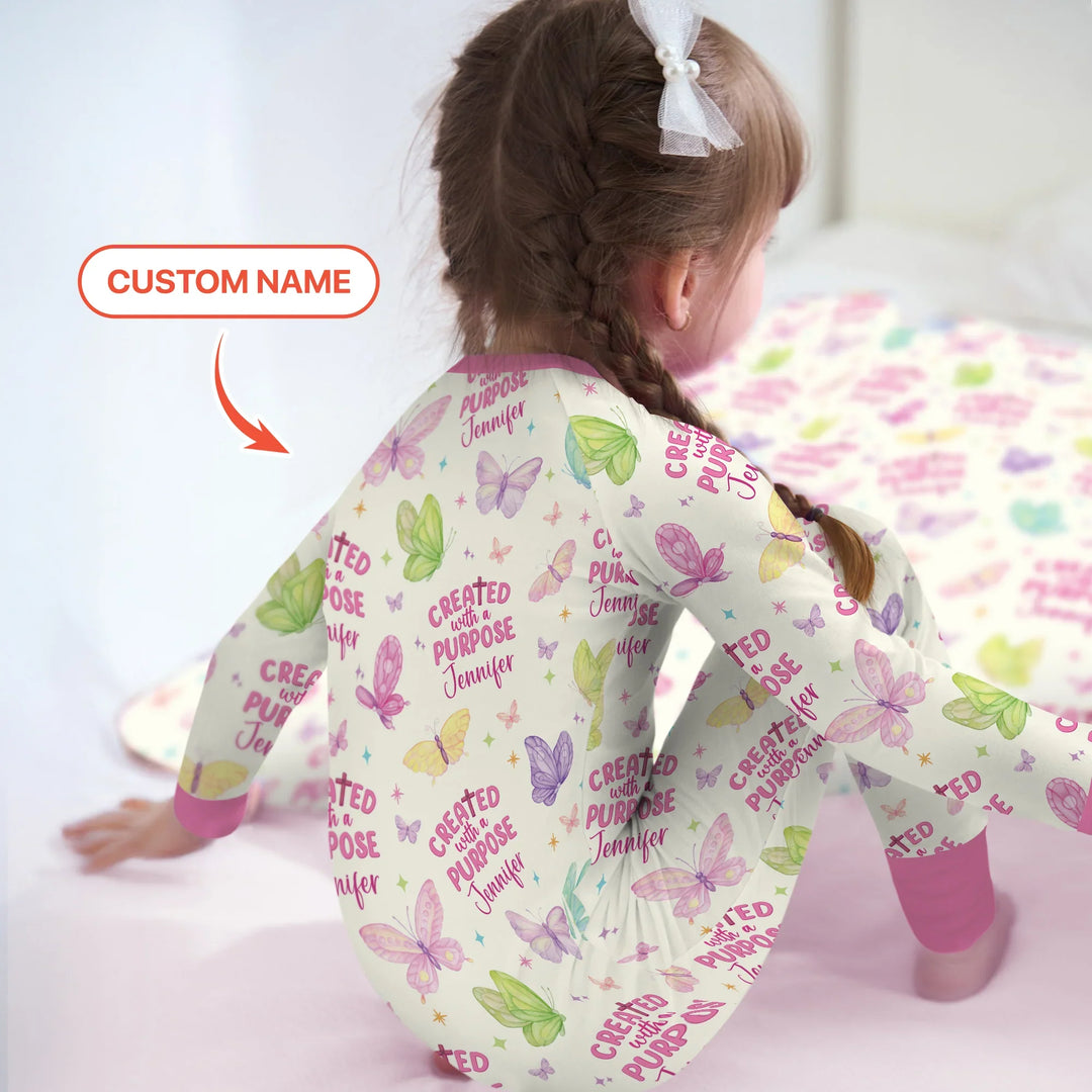 Created With A Purpose Custom Name Two Piece Long Sleeve Pajama Set , Created With A Purpose Custom Name Two Piece Long Sleeve Pajama Set - 12-18M