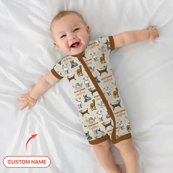 Custom Name Baby Blessed Christmas Shorty Zippy , Custom Name Baby Blessed Christmas Shorty Zippy - 0-3M