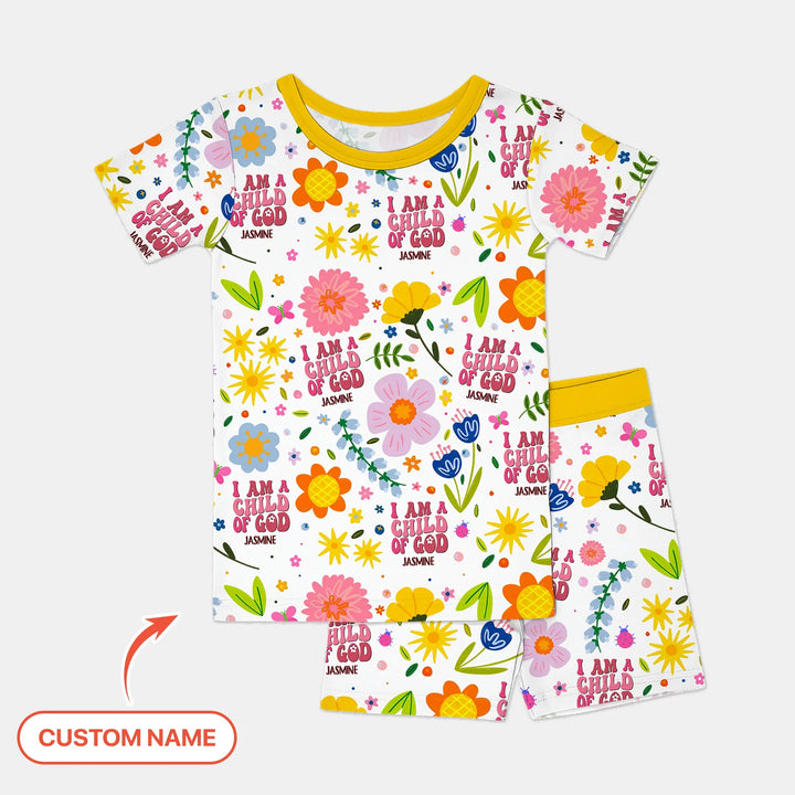 I Am A Child Of God Custom Name Girl Two Piece Short Sleeve Shorts Pajama Set