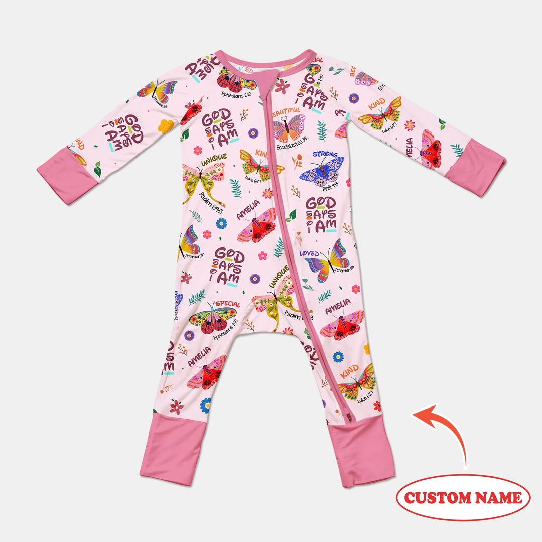 Custom Name God says I am Butterfly Convertible Zippy , Custom Name God says I am Butterfly Convertible Zippy - 0-3M