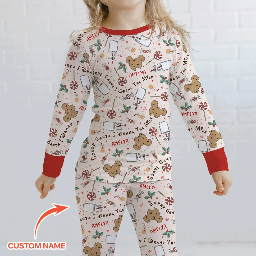 Custom Name Sorry Santa I Drank The Milk Two Piece Long Sleeve Pajama Set , Custom Name Sorry Santa I Drank The Milk Two Piece Long Sleeve Pajama Set - 12-18M
