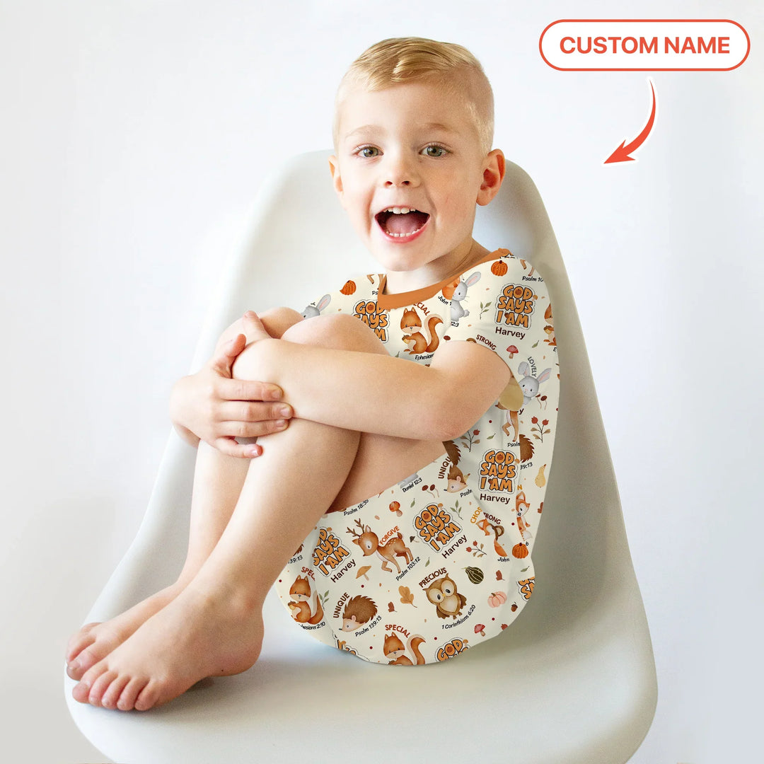 God Says I Am Autumn Faith Two Piece Short Sleeve Shorts Pajama Set , God Says I Am Autumn Faith Two Piece Short Sleeve Shorts Pajama Set - 12-18M