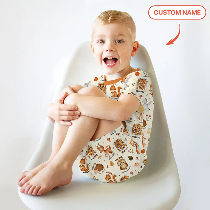 God Says I Am Autumn Faith Two Piece Short Sleeve Shorts Pajama Set , God Says I Am Autumn Faith Two Piece Short Sleeve Shorts Pajama Set - 12-18M
