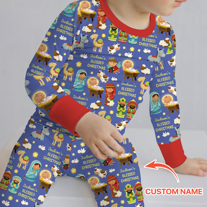 Custom Name Blessed Christmas Night Two Piece Long Sleeve Pajama Set